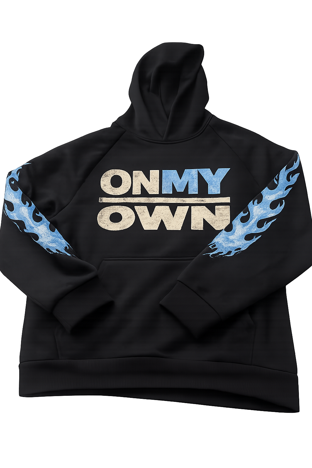 Baby Blue OnMyOwn flame Black hoodie